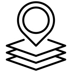 Layered Location Outline Icon Vector Design - Location pin stacked on layered tiles, representing location layers or multi-level mapping