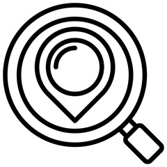 Location Scan Outline Icon Vector Design - Search lens over a layered location marker, representing area analysis or local tracking