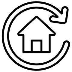 Relocate Outline Icon Vector Design - Circular arrow around house, symbolizing relocation, move, or address change