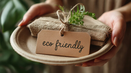 Eco-Friendly Biodegradable Plate with Napkin and Natural Elements