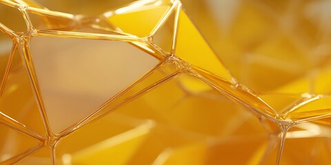 Crystalline Abstract Geometry Featuring Transparent Yellow Polygons and Light Refractions in a Futuristic 3D Glass Structure