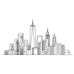 Obraz premium City skyline illustration in minimalist style, isolated vector image on transparent background, line drawing