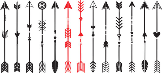 Boho Arrow Collection: Tribal Arrow Vectors, Native American Arrow Clipart, Decorative Arrow Designs, Hand Drawn Arrows, Red and Black Arrows