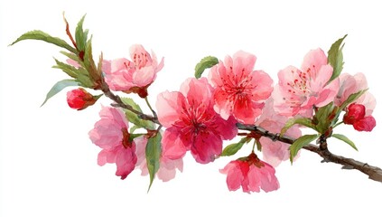 Naklejka premium Delicate pink blossoms on a branch, soft watercolor style