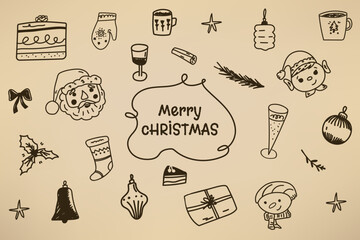 Christmas and new year hand drawn set