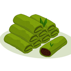 Vector illustration (Kue Dadar Gulung Pandan). Traditional Indonesian cake.