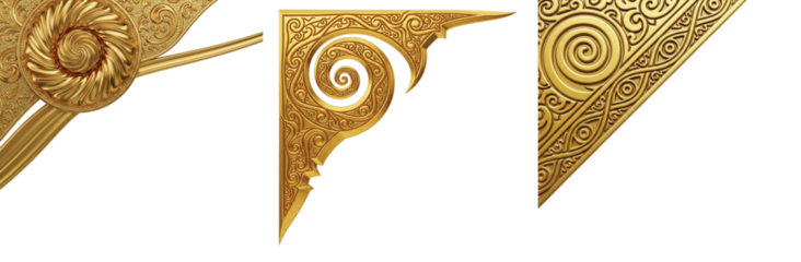 Intricate Array of Isolated Golden Rococo and Baroque Corner Designs with Detailed Patterns and Swirl Motifs, Perfect for Ornate Borders and Frames