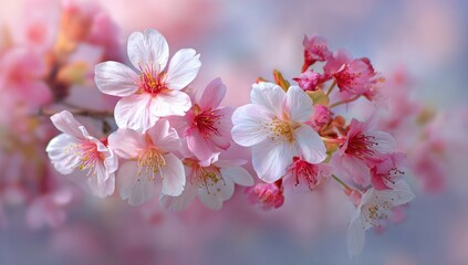 Fototapeta premium Delicate pink cherry blossoms in soft focus (7)
