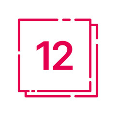 Square Number Tag – 12 (Double Line, Vivid Colors)