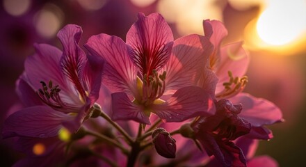 Close-up of vibrant pink flowers at sunset