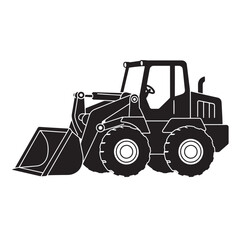 Naklejka premium Silhouette of a front end loader construction vehicle in black and white outline