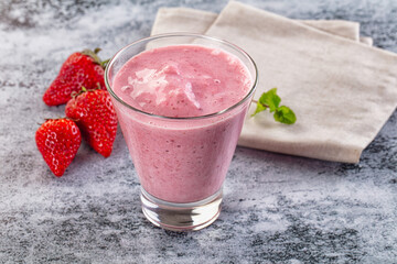 Strawberry smoothie milk shake glass