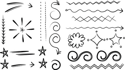 Fototapeta premium Hand Drawn Decorative Arrows & Dividers – Doodle Lines, Swirls, Stars & Borders