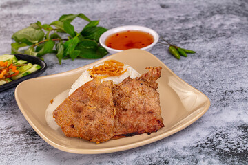 Roasted pork steak with rice