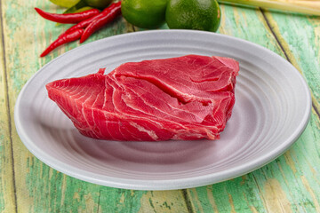 Raw tuna fish fillet steak