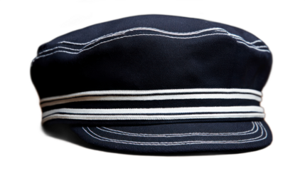 Navy blue flat cap with white stripes