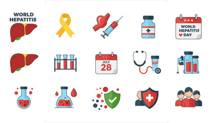 World Hepatitis Day Medical Icon Set