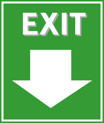 Exit sign - a green sign with a white arrow pointing down. The sign is used to indicate an emergency or main exit.