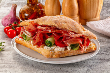 Sandwich with ciabatta and jamon