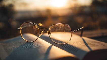 Open book with eyeglasses at sunset (1)