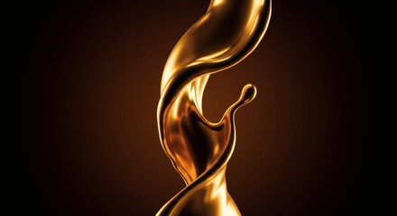 Dynamic Golden Liquid Splash and Swirl on Dark Background