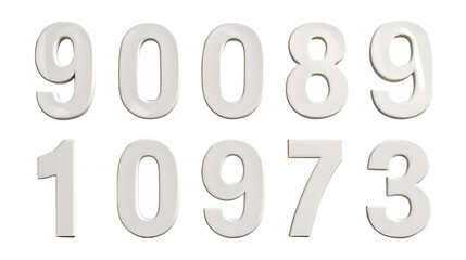 White number digits 90089 and 10973 isolated on transparent background