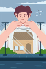 A person is gently covering a house inside a transparent bag, symbolizing protection, safety, and care for the home.