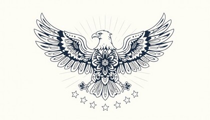 Obraz premium Detailed graphic representation of eagle with starburst design and intricate patterns