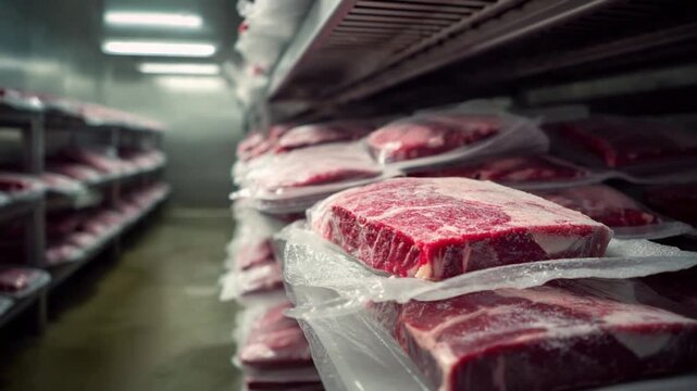 Fresh Meats: Neatly packaged fresh meat on a shelf, a culinary dream for a chef or butcher with high-quality food. - Powered by Adobe