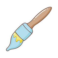 Fototapeta premium Cute Cartoon Paint Brush Vector with Blue and Yellow Liquid Color Drips