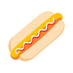 Classic Hot Dog with Mustard and Ketchup Vector Illustration - American Fast Food Icon