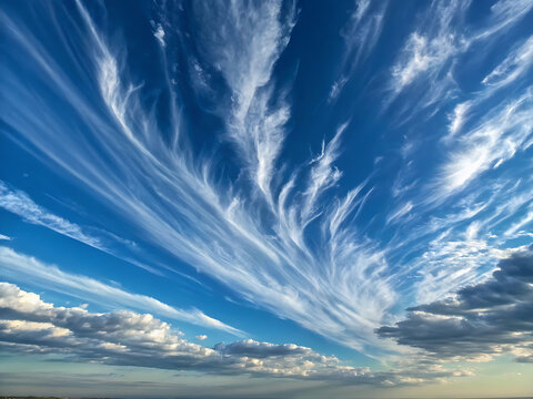 Feathery Cirrus Clouds in the Clear Blue Sky
