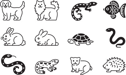 Fototapeta premium Cute Line Art Illustration of Various Pets and Animals