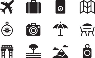 Black and White Travel Icons Set
