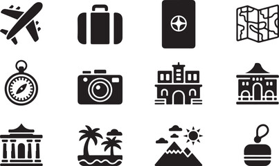 Black and White Travel Icons Set