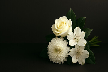 White Flowers Laid on Black Table