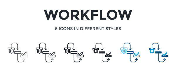Workflow Icon In Different Style Vector Illustration. Designed In Thin Line, Regular Line, Bold Line, Glyph, Color Line, And Color Glyph Style Can Be Used For Web