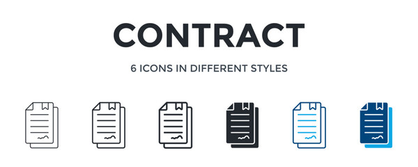 Contract Icon In Different Style Vector Illustration. Designed In Thin Line, Regular Line, Bold Line, Glyph, Color Line, And Color Glyph Style Can Be Used For Web