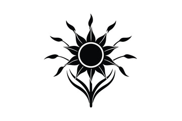 Obraz premium Circular Sun Floating Above Stylized Daffodils Vector Graphic Illustration