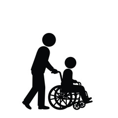 Fototapeta premium Caregiver Assisting Wheelchair User Icon