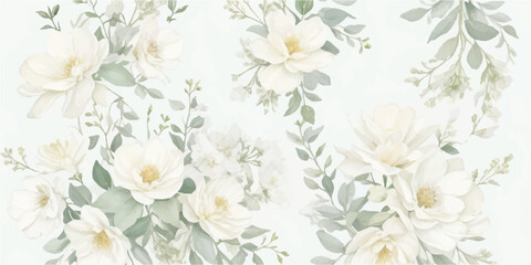 Botanical Watercolor Flower Clipart Pack with Butter Yellow Blooms, Dusty Blue and Sage Leaves, and Ivory White Flowers Isolated on Transparent
