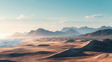 Naklejka premium serene desert beach landscape at sunset