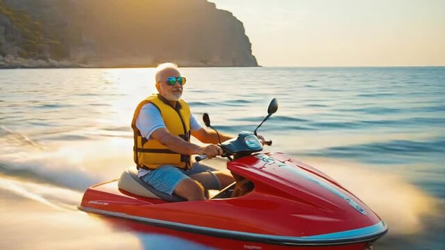Senior man on a jet ski.