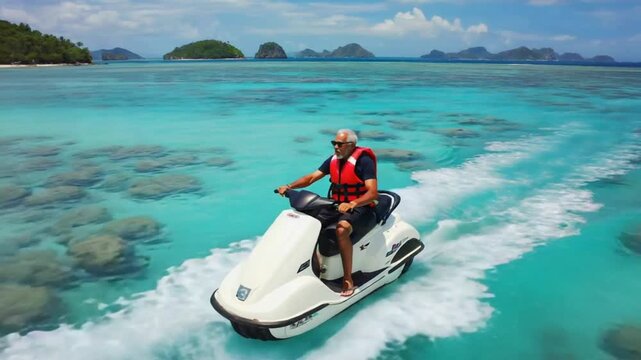 Senior man on a jet ski.