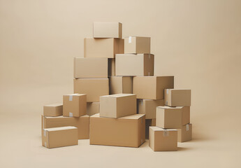 Stos kartonowych pudeł na neutralnym tle. Koncepcja przeprowadzki, e-commerce i logistyki. Idealne do wysyłki towarów i magazynowania.