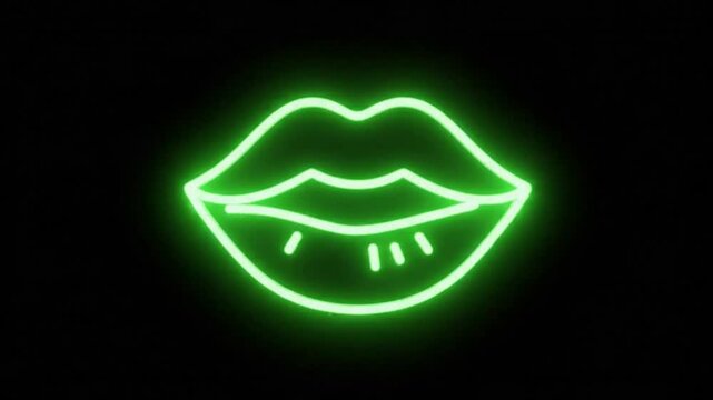 A blue neon lips design on a black background