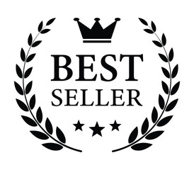 Best seller badge. Best selling award icon with crown and stars. Transparent PNG and vector illustration.	