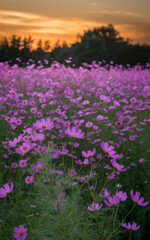 Obraz premium pink flowers at sunset
