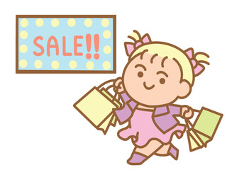 A young girl is holding shopping bags.