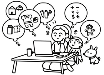  Woman planning to spend money online for her family.